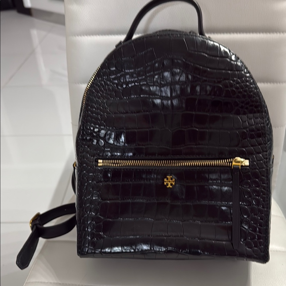 Tory Burch Black Croc-Embossed Backpack